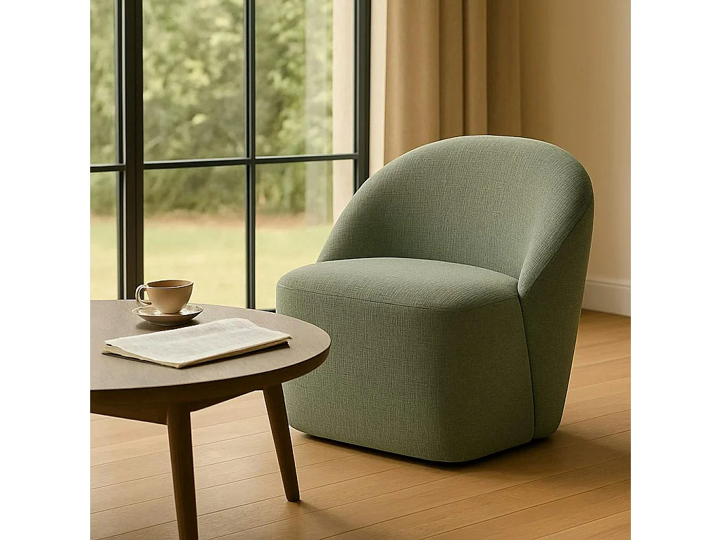 Fauteuil pivotant vert dossier rond tissu texturé doux IENA