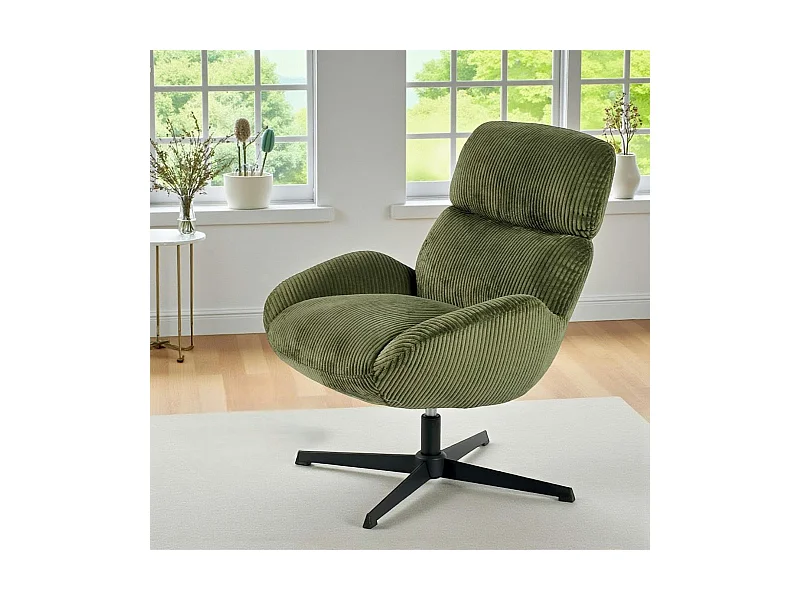 Fauteuil confort pivotant en velours côtelé vert IENA