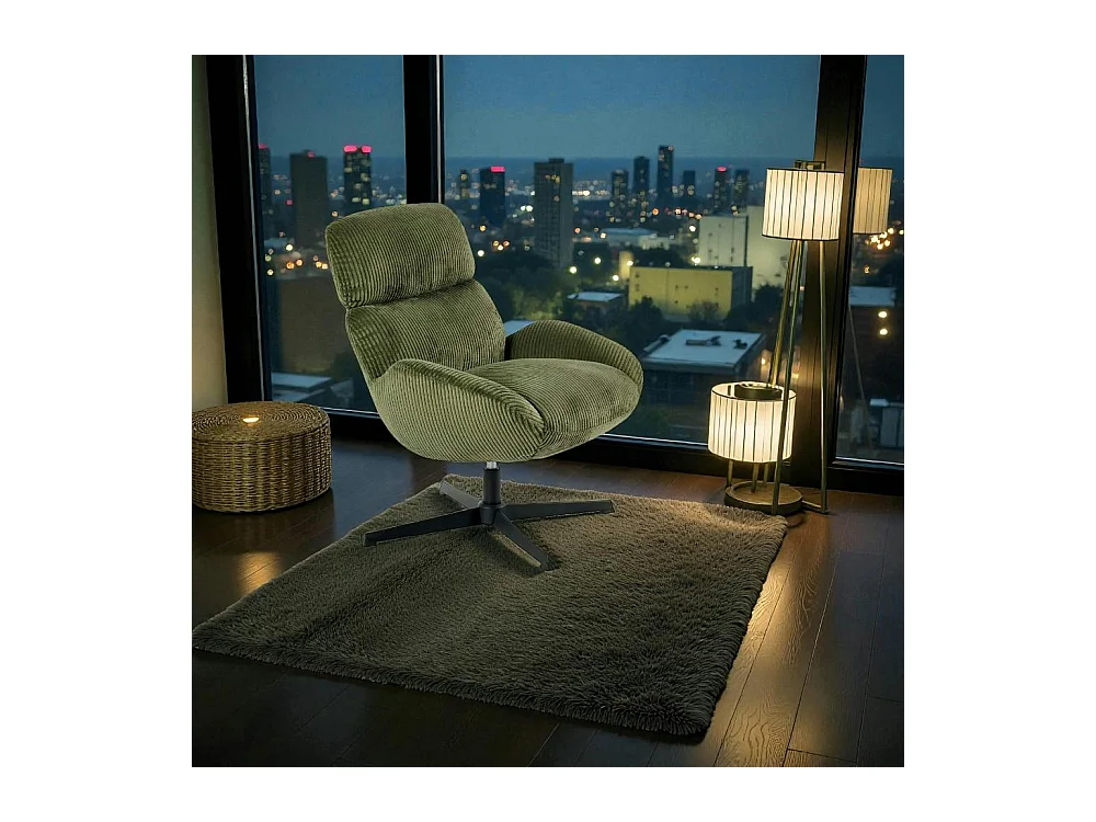 Fauteuil confort pivotant en velours côtelé vert IENA
