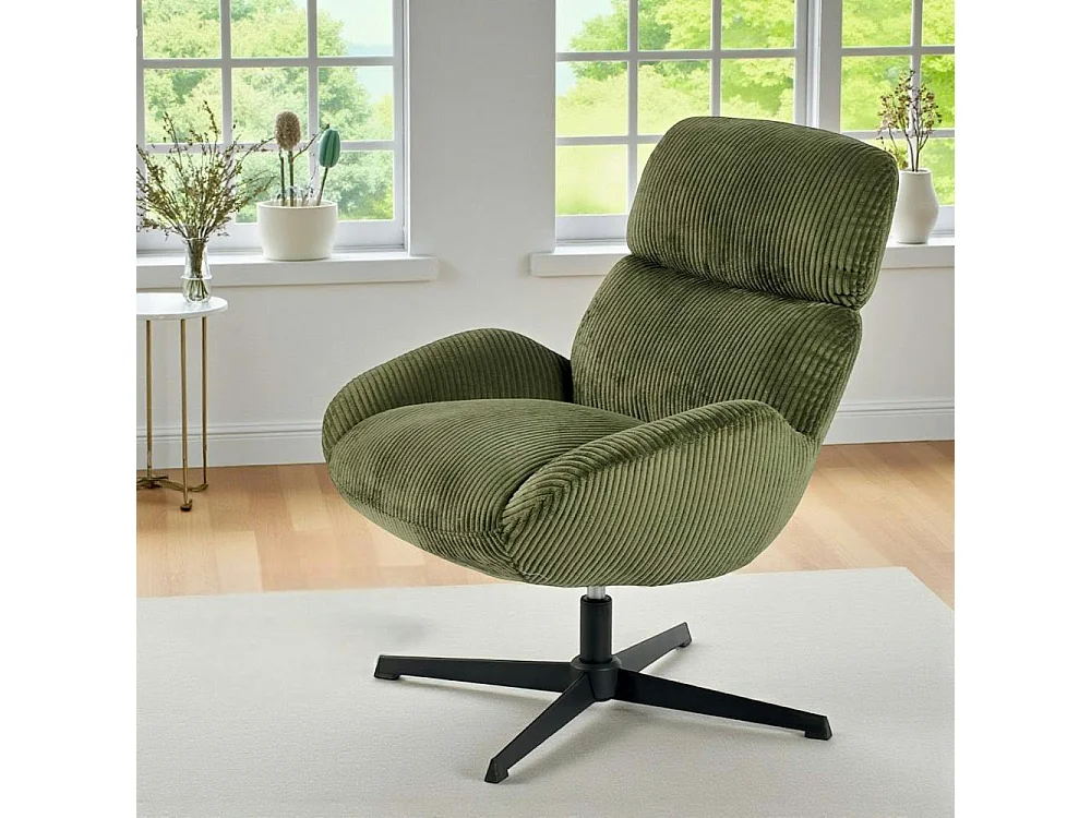 Fauteuil confort pivotant en velours côtelé vert IENA