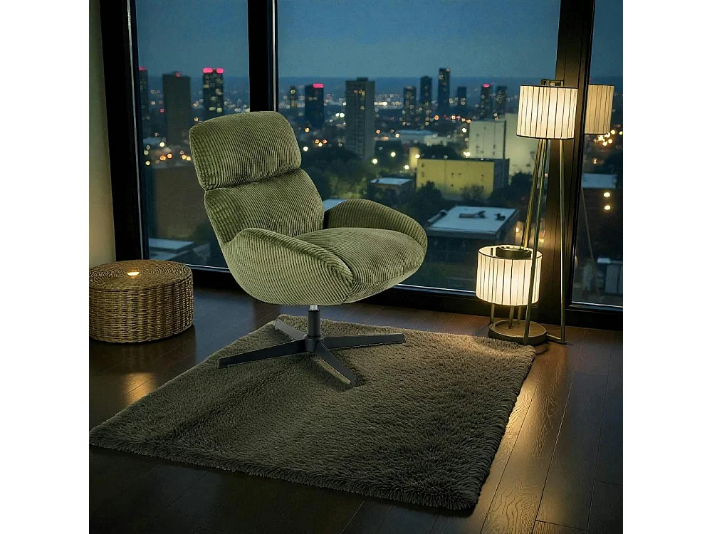 Fauteuil confort pivotant en velours côtelé vert IENA