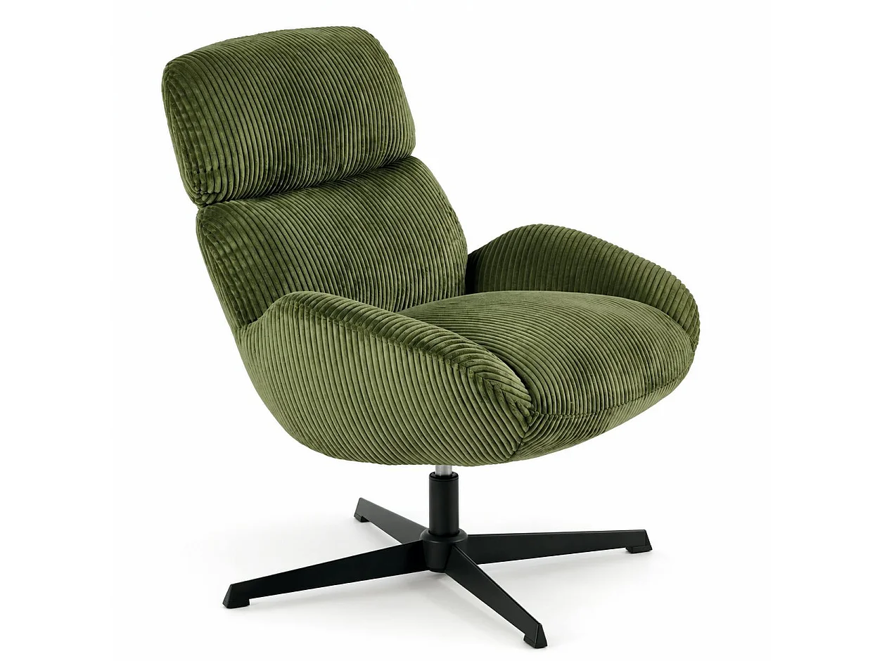 Fauteuil confort pivotant en velours côtelé vert IENA