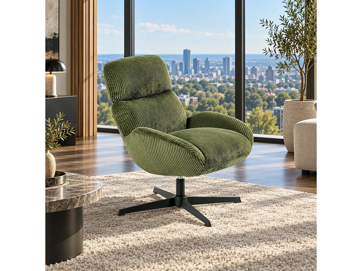 Fauteuil confort pivotant en velours côtelé vert IENA