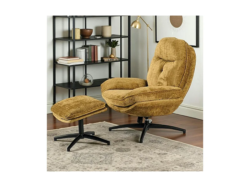 Fauteuil détente moutarde pivotant avec repose-pieds IENA