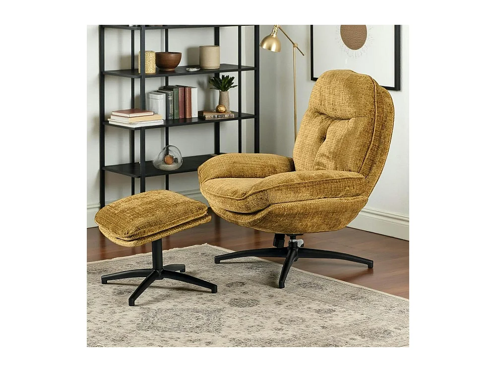 Fauteuil détente moutarde pivotant avec repose-pieds IENA
