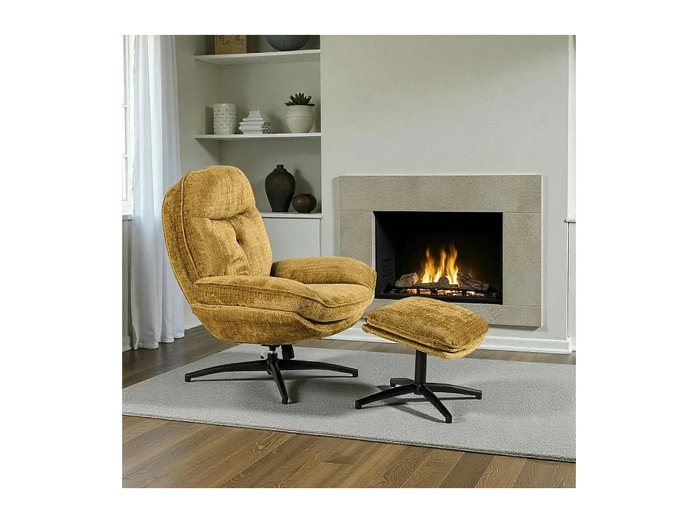 Fauteuil détente moutarde pivotant avec repose-pieds IENA