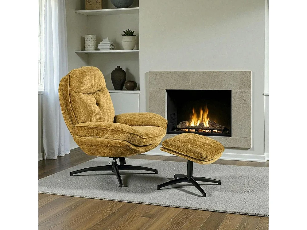 Fauteuil détente moutarde pivotant avec repose-pieds IENA