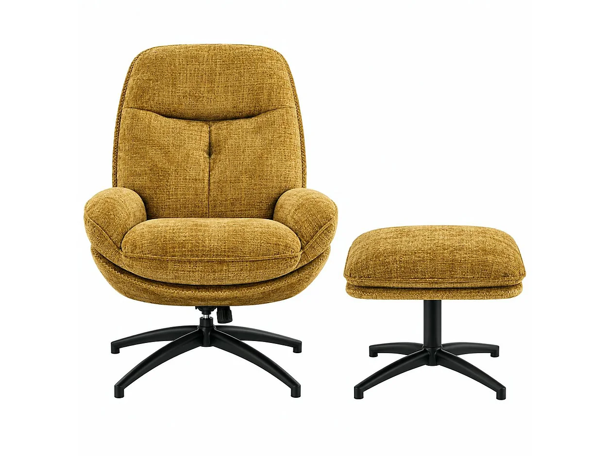Fauteuil détente moutarde pivotant avec repose-pieds IENA