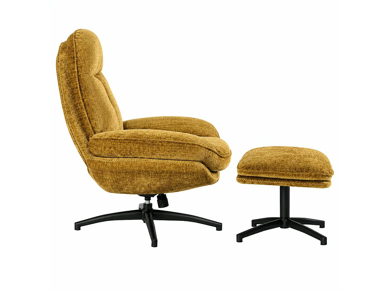Fauteuil détente moutarde pivotant avec repose-pieds IENA