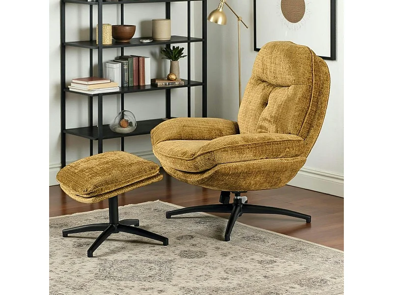 Fauteuil détente moutarde pivotant avec repose-pieds IENA