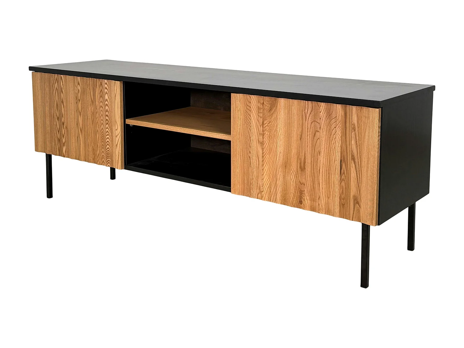 Meuble TV en bois bicolore avec façade ondulée TARAN