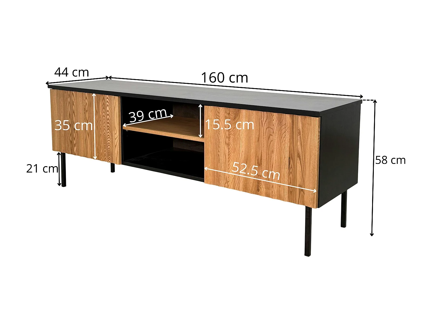 Meuble TV en bois bicolore avec façade ondulée TARAN