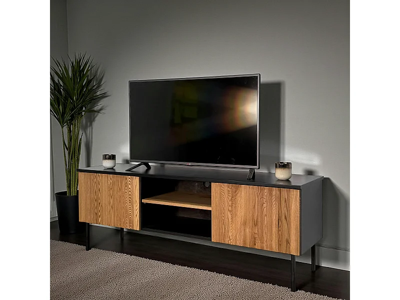 Meuble TV en bois bicolore avec façade ondulée TARAN