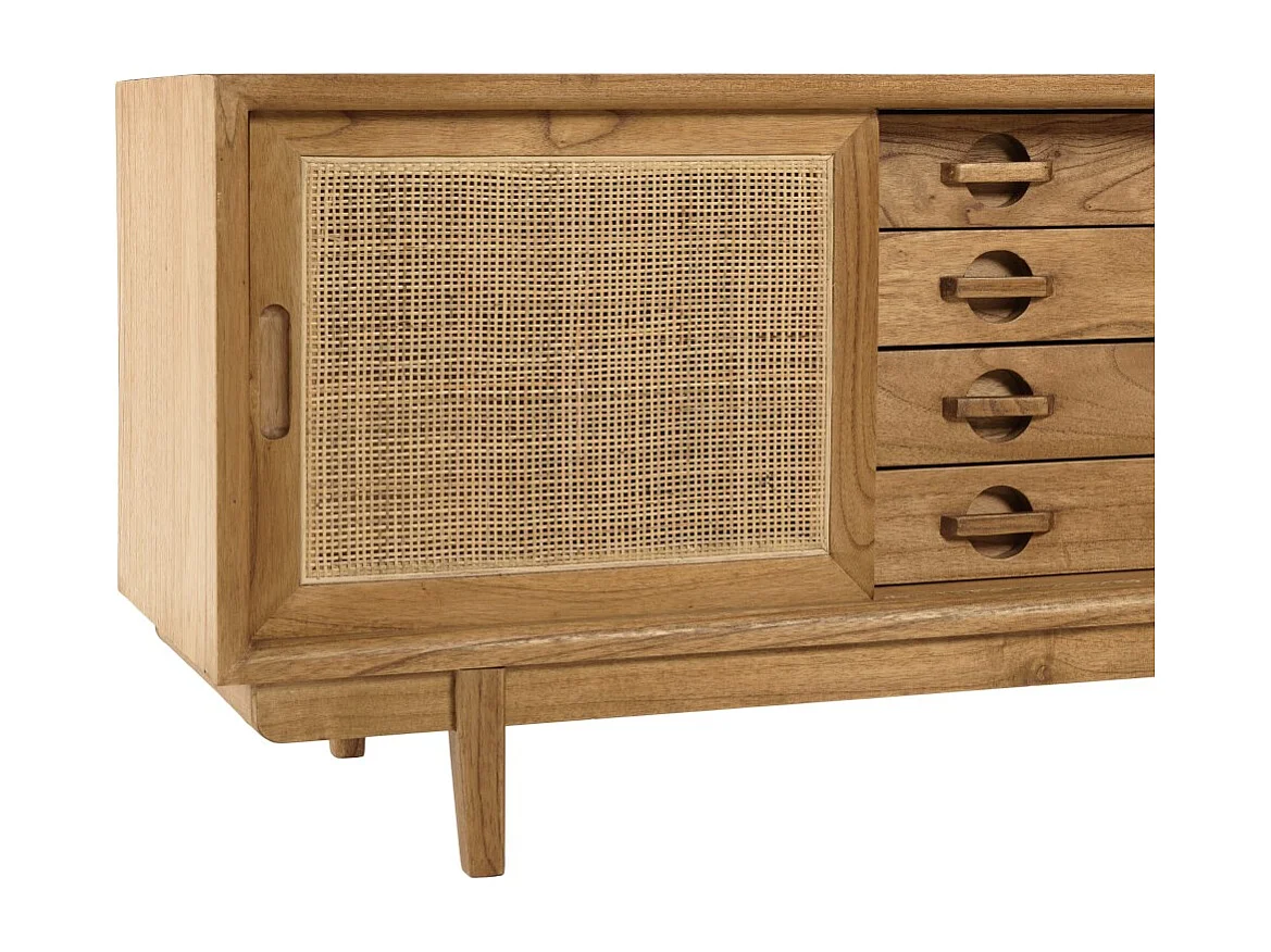 AMY - Meuble TV en bois de mindi et rotin naturel AMY