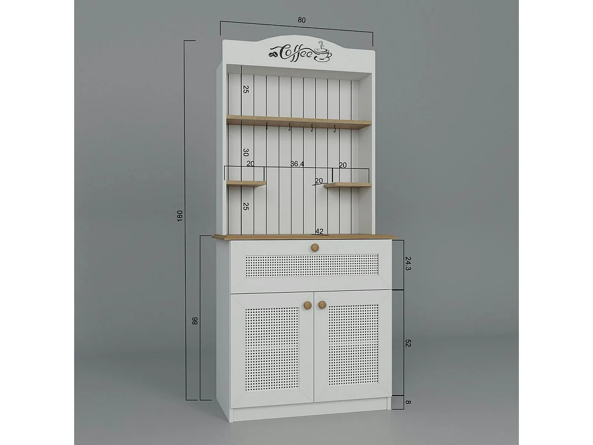 Vaisselier de cuisine blanc, cannage & niche café VAREN