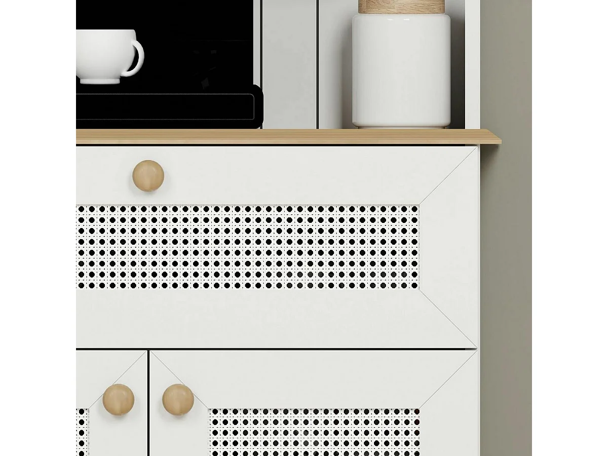 Vaisselier de cuisine blanc, cannage & niche café VAREN