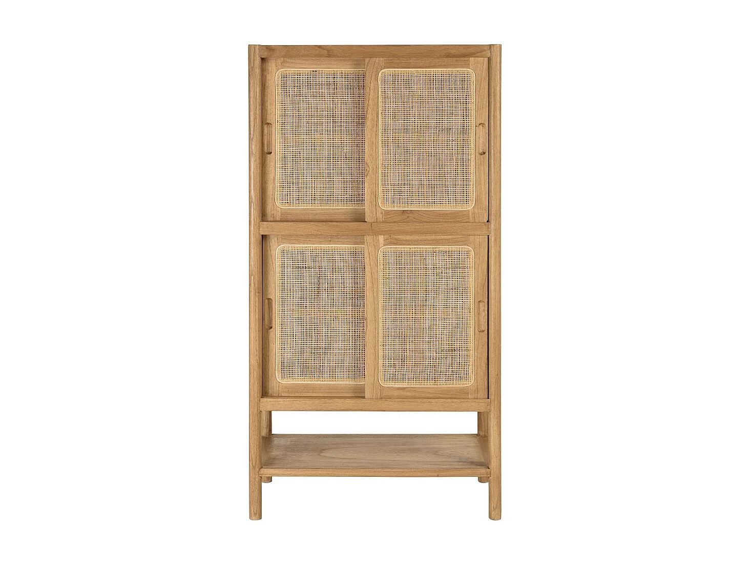 AMY - Vaisselier 2 étagères 2 portes coulissantes mindi / rotin naturel AMY