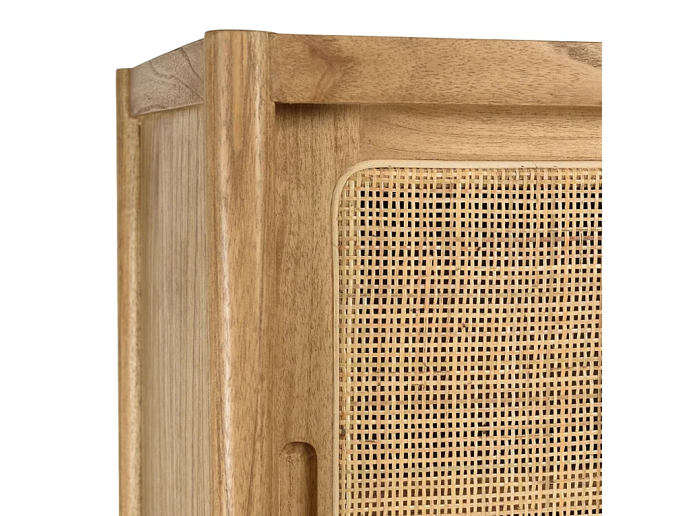 AMY - Vaisselier 2 étagères 2 portes coulissantes mindi / rotin naturel AMY