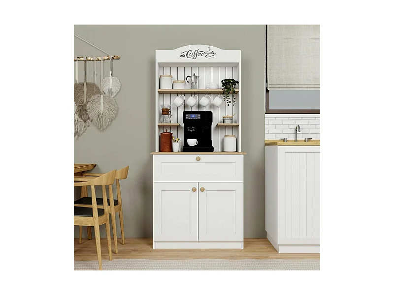 Vaisselier cuisine blanc 2 portes, niche machine à café VAREN