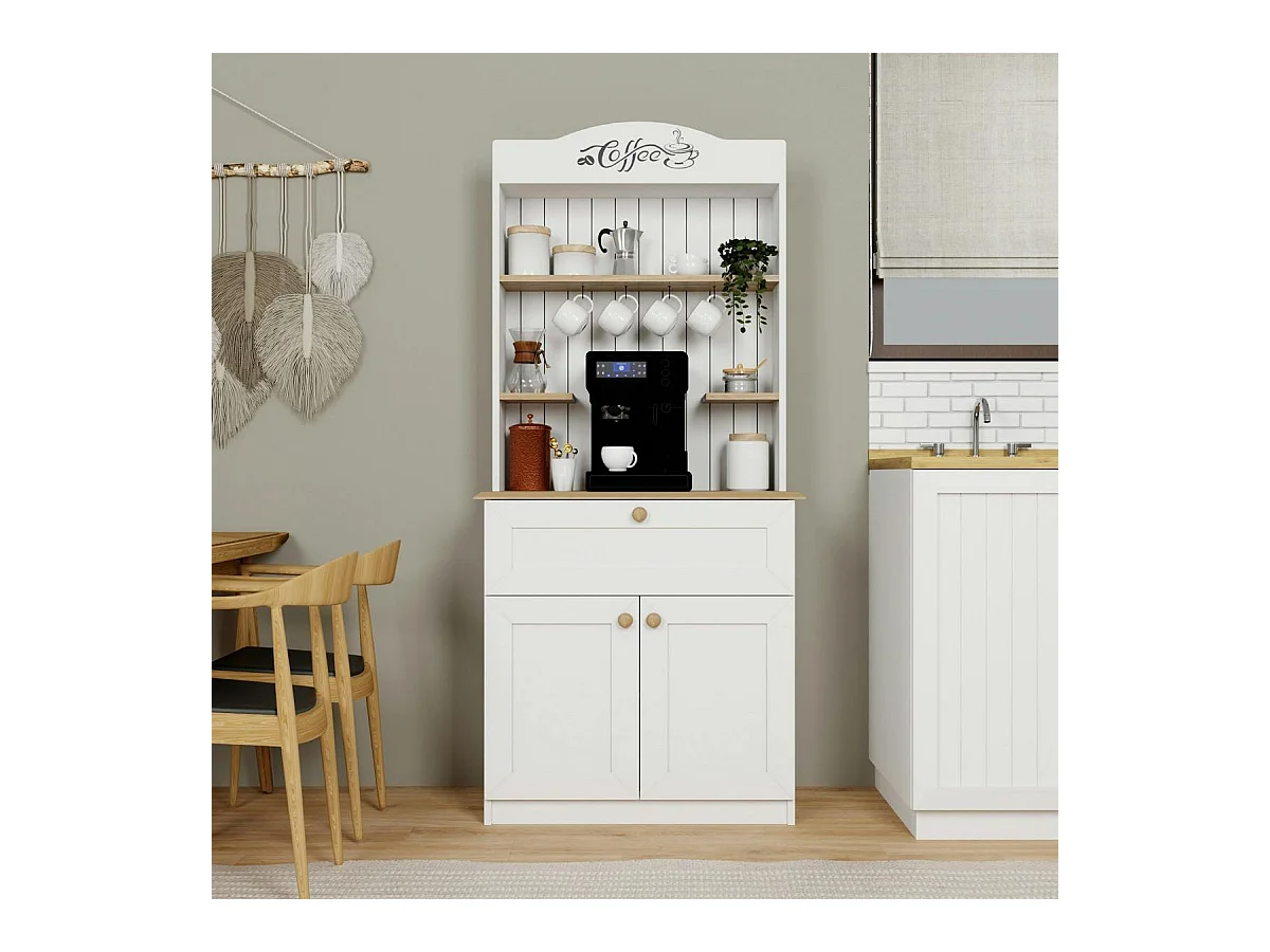 Vaisselier cuisine blanc 2 portes, niche machine à café VAREN