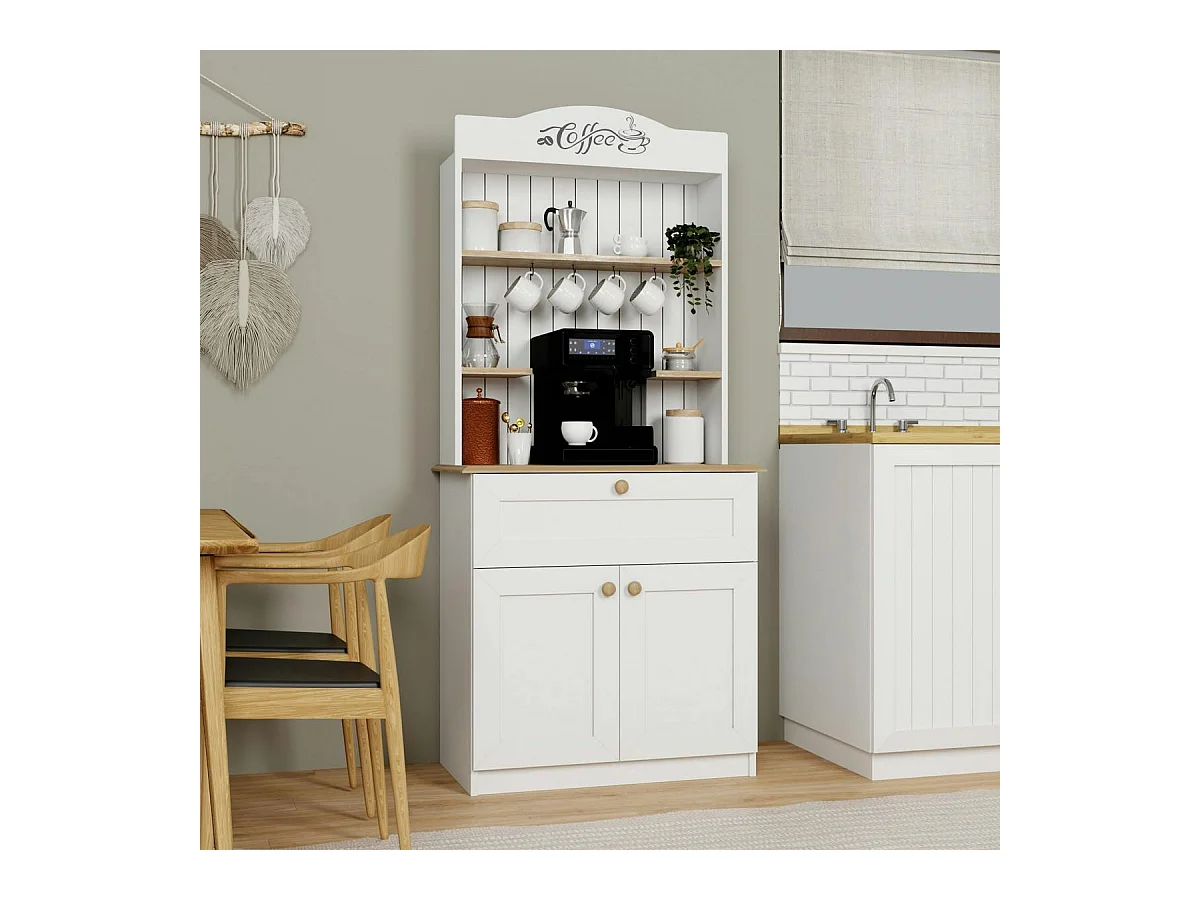 Vaisselier cuisine blanc 2 portes, niche machine à café VAREN