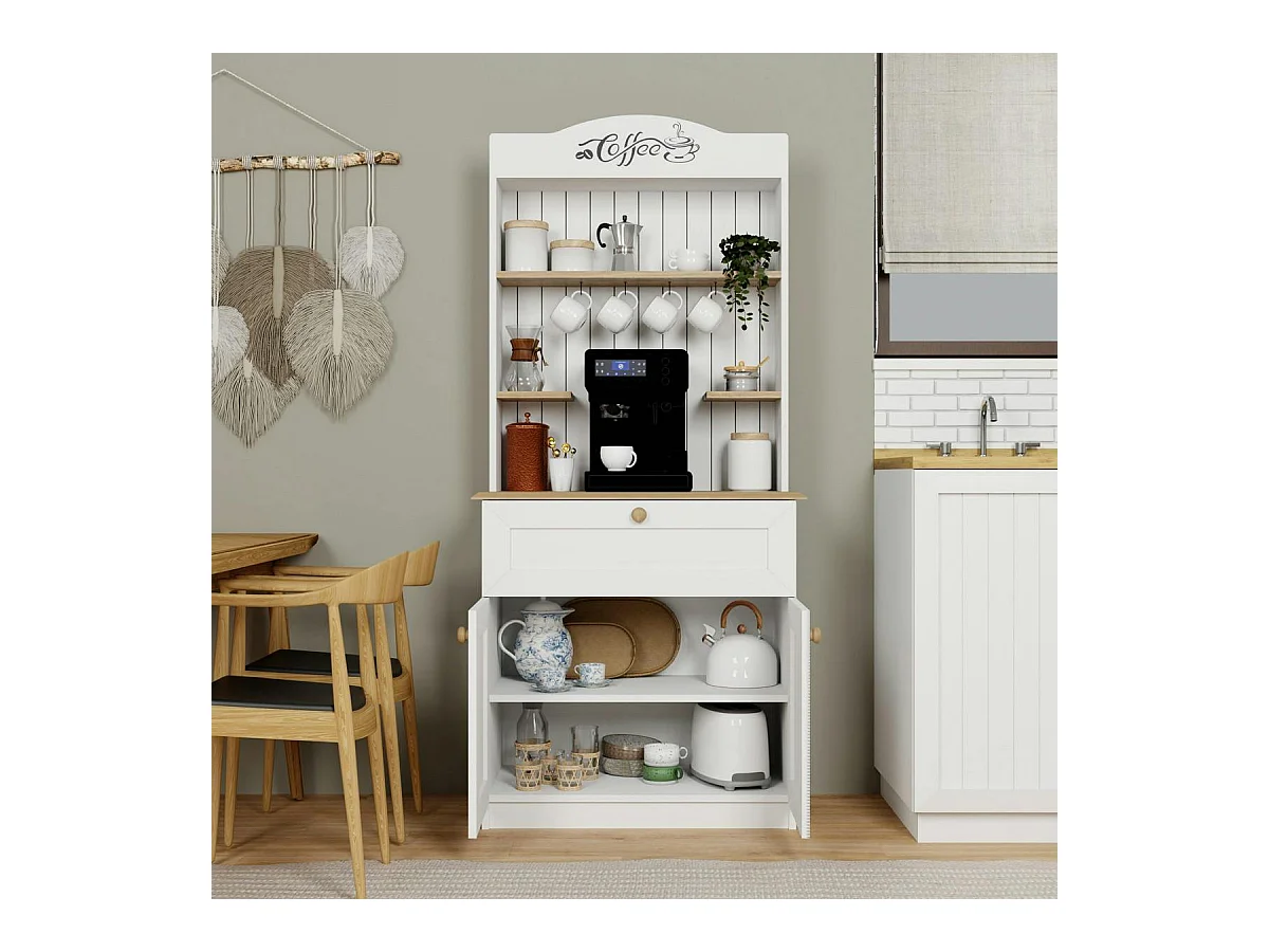 Vaisselier cuisine blanc 2 portes, niche machine à café VAREN