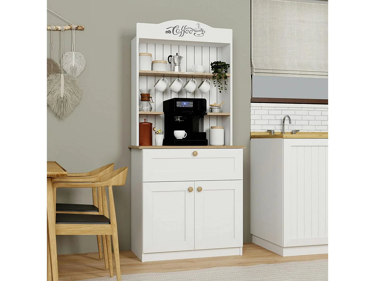 Vaisselier cuisine blanc 2 portes, niche machine à café VAREN