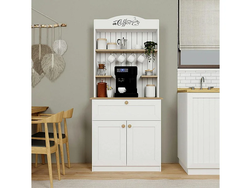 Vaisselier cuisine blanc 2 portes, niche machine à café VAREN