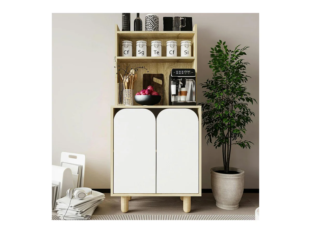 Vaisselier de cuisine 2 portes courbes blanches VAREN