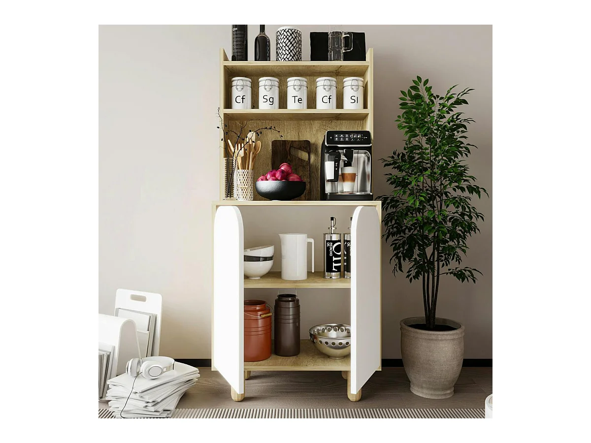 Vaisselier de cuisine 2 portes courbes blanches VAREN