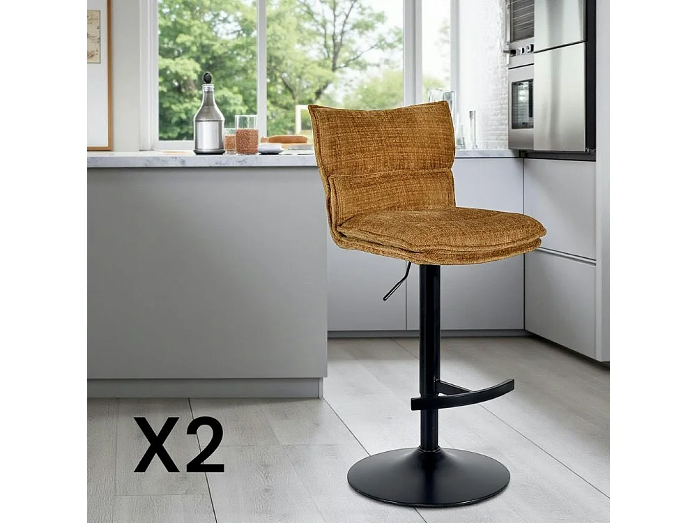 Tabouret de bar réglable en tissu moutarde (lot de 2) IENA