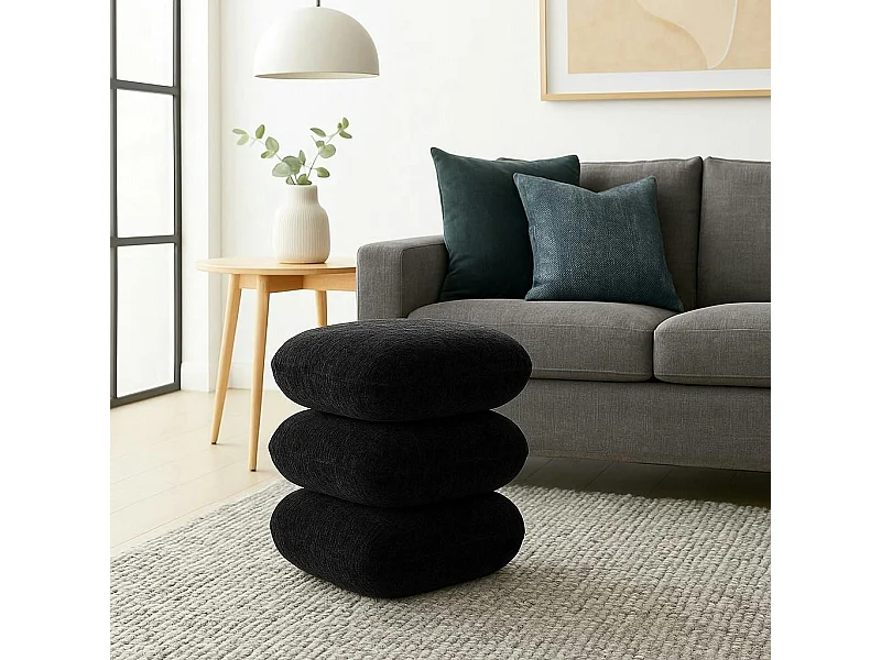 Pouf pivotant gris foncé effet coussins empilés IENA