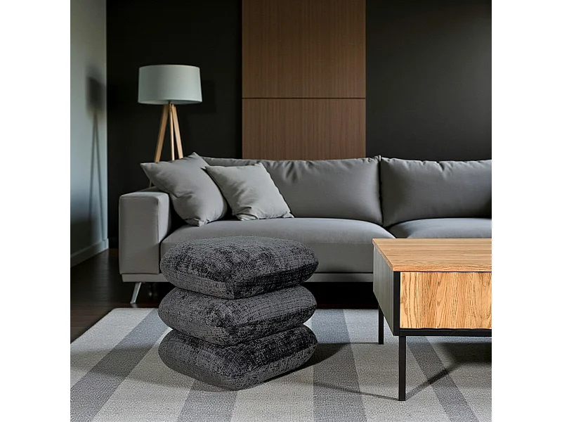 Pouf pivotant gris foncé effet coussins empilés IENA