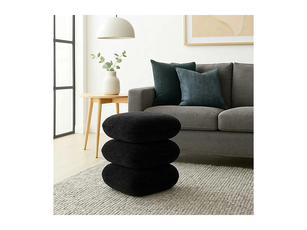 Pouf pivotant gris foncé effet coussins empilés IENA