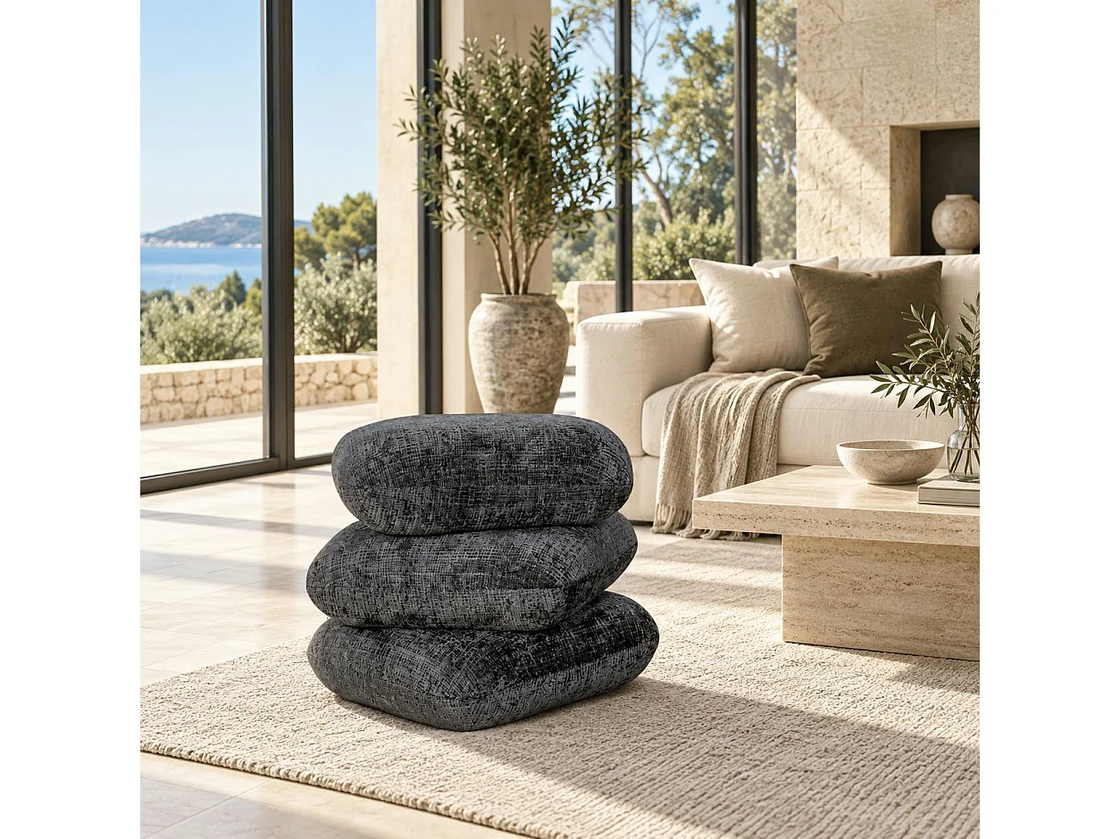 Pouf pivotant gris foncé effet coussins empilés IENA