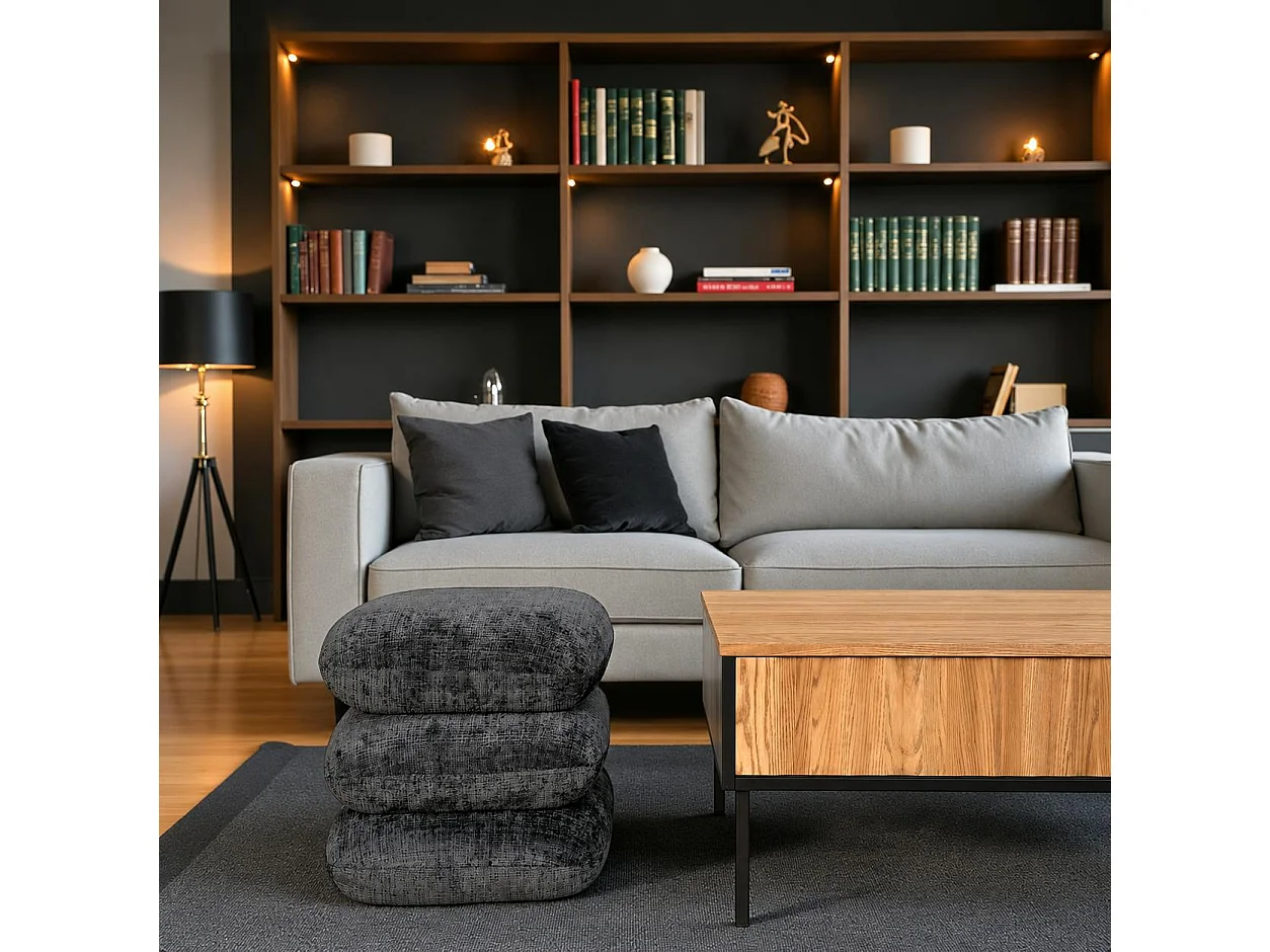Pouf pivotant gris foncé effet coussins empilés IENA