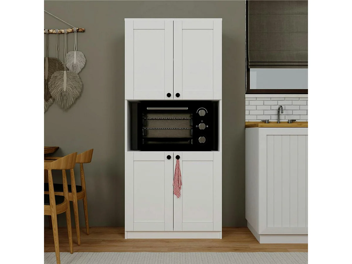 Vaisselier de cuisine blanc 4 portes 1 niche rangement VAREN