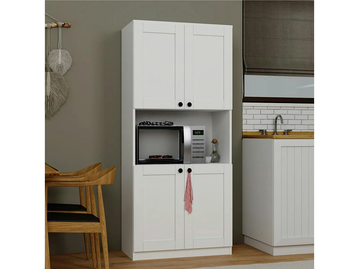 Vaisselier de cuisine blanc 4 portes 1 niche rangement VAREN