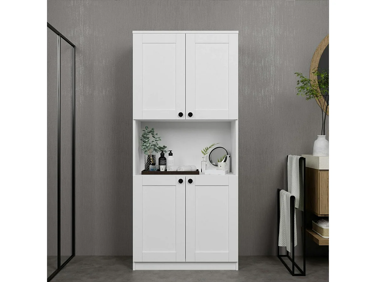 Vaisselier de cuisine blanc 4 portes 1 niche rangement VAREN