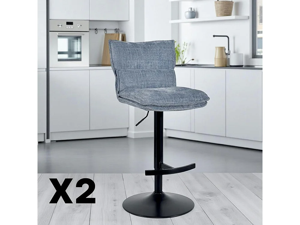 Tabouret de bar réglable en tissu gris bleu (lot de 2) IENA
