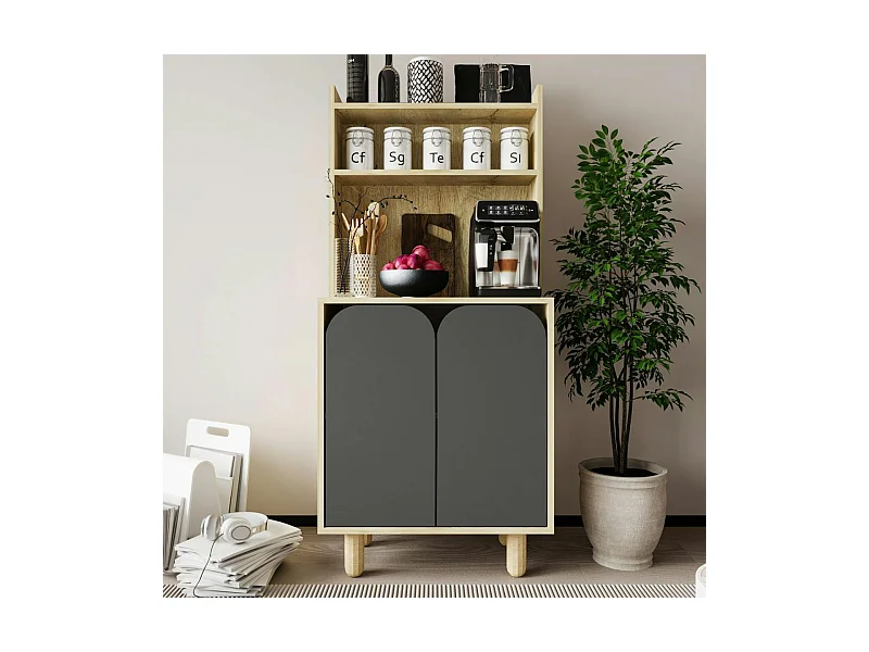 Vaisselier de cuisine 2 portes courbes grises VAREN