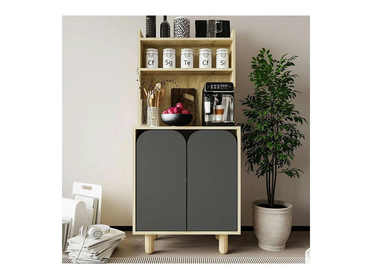 Vaisselier de cuisine 2 portes courbes grises VAREN