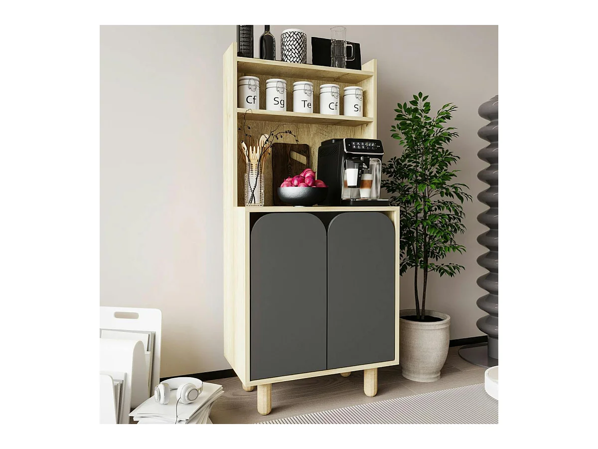 Vaisselier de cuisine 2 portes courbes grises VAREN