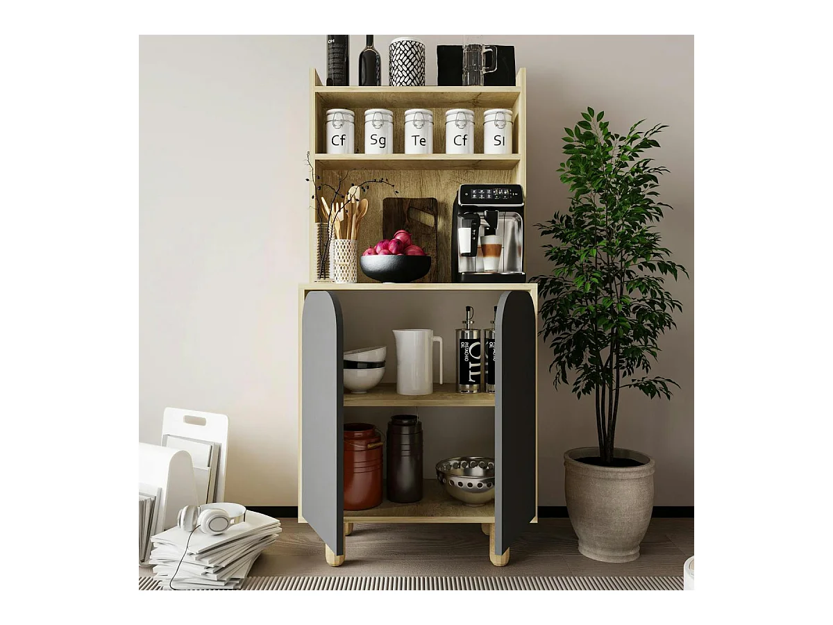 Vaisselier de cuisine 2 portes courbes grises VAREN