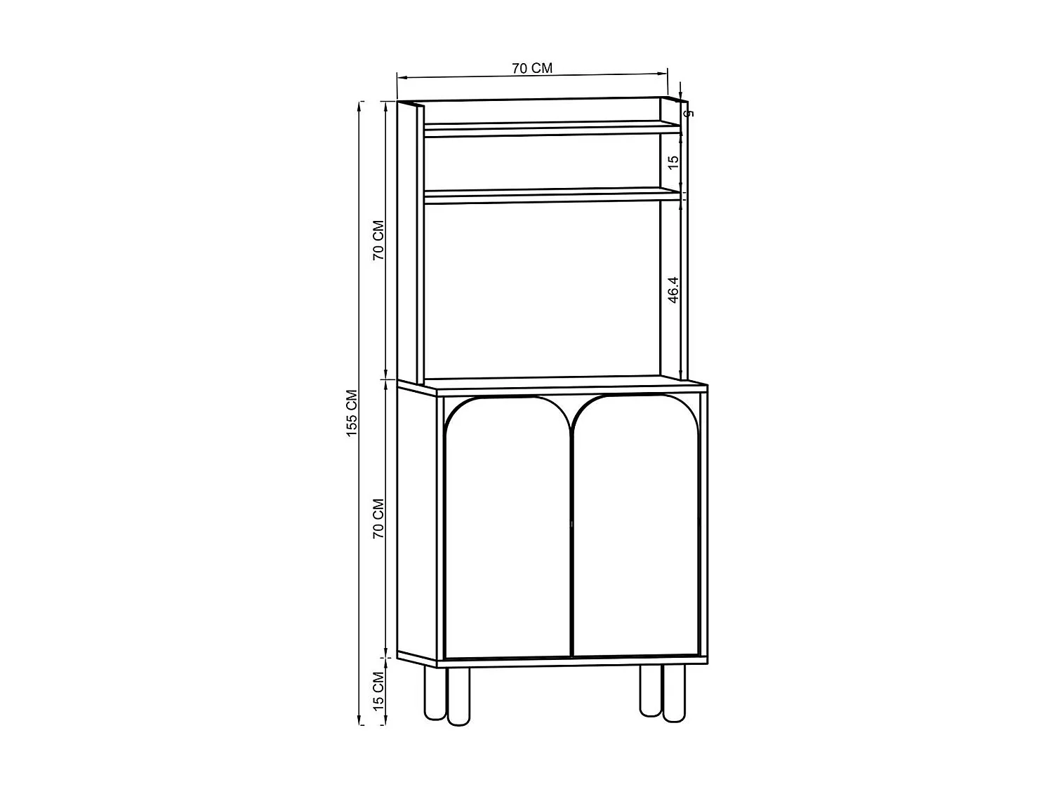 Vaisselier de cuisine 2 portes courbes grises VAREN