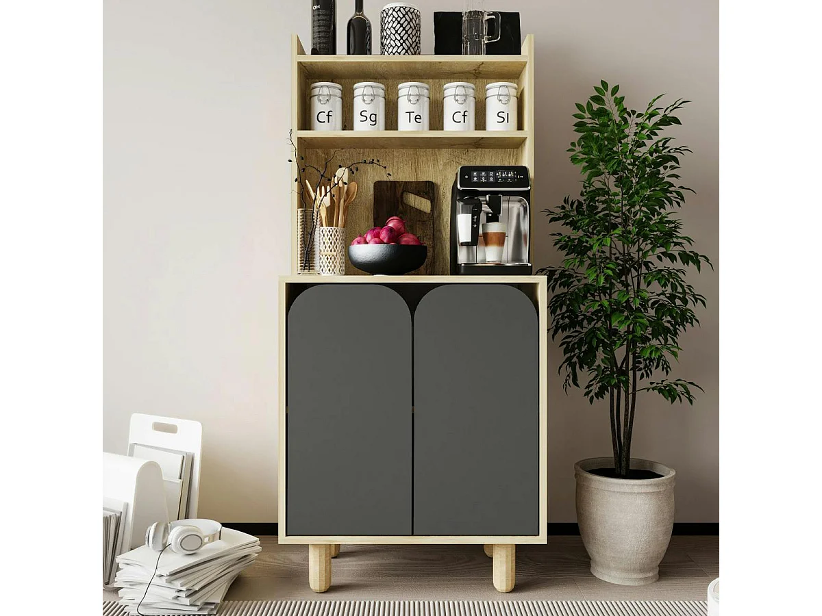 Vaisselier de cuisine 2 portes courbes grises VAREN