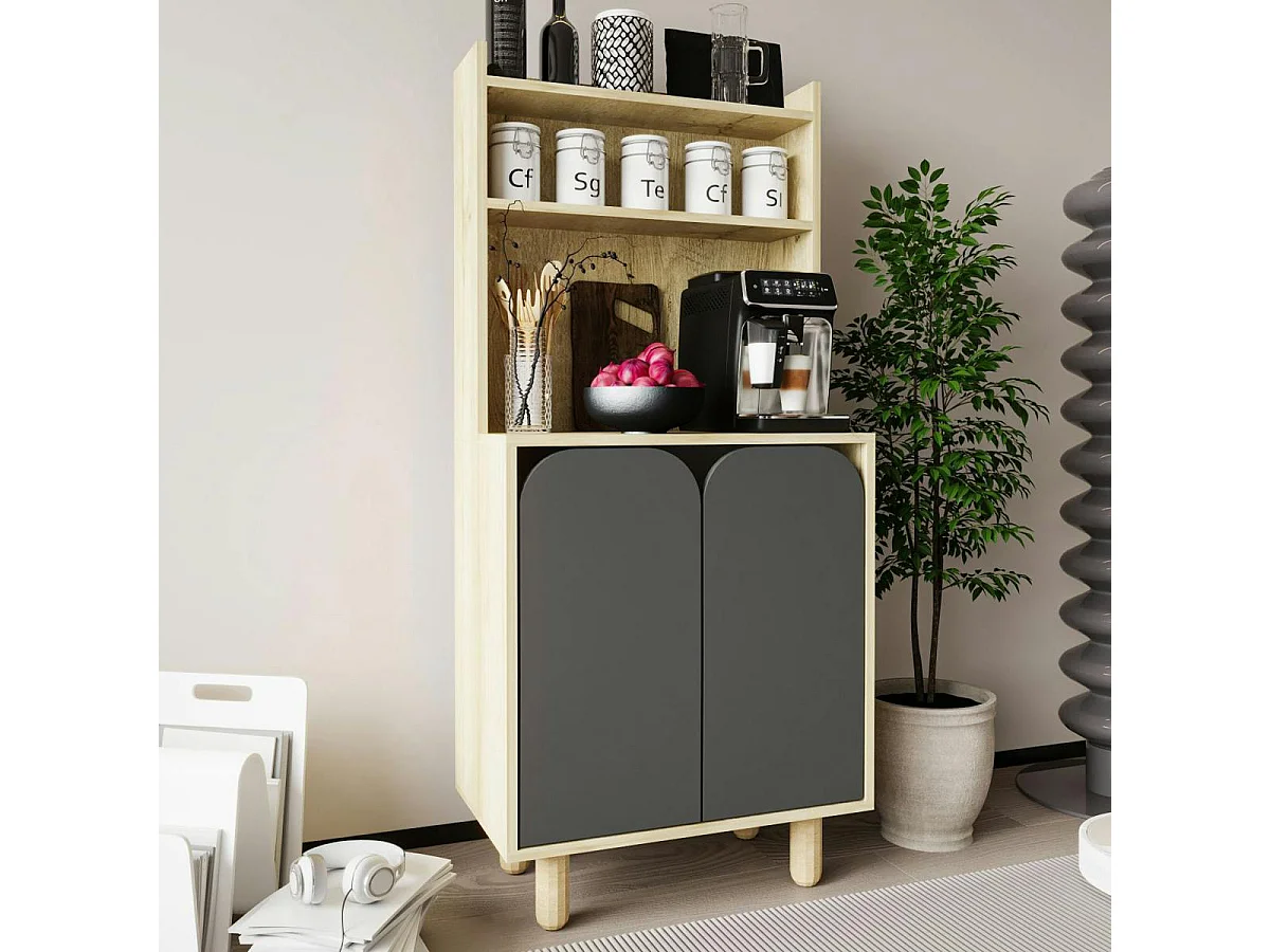 Vaisselier de cuisine 2 portes courbes grises VAREN