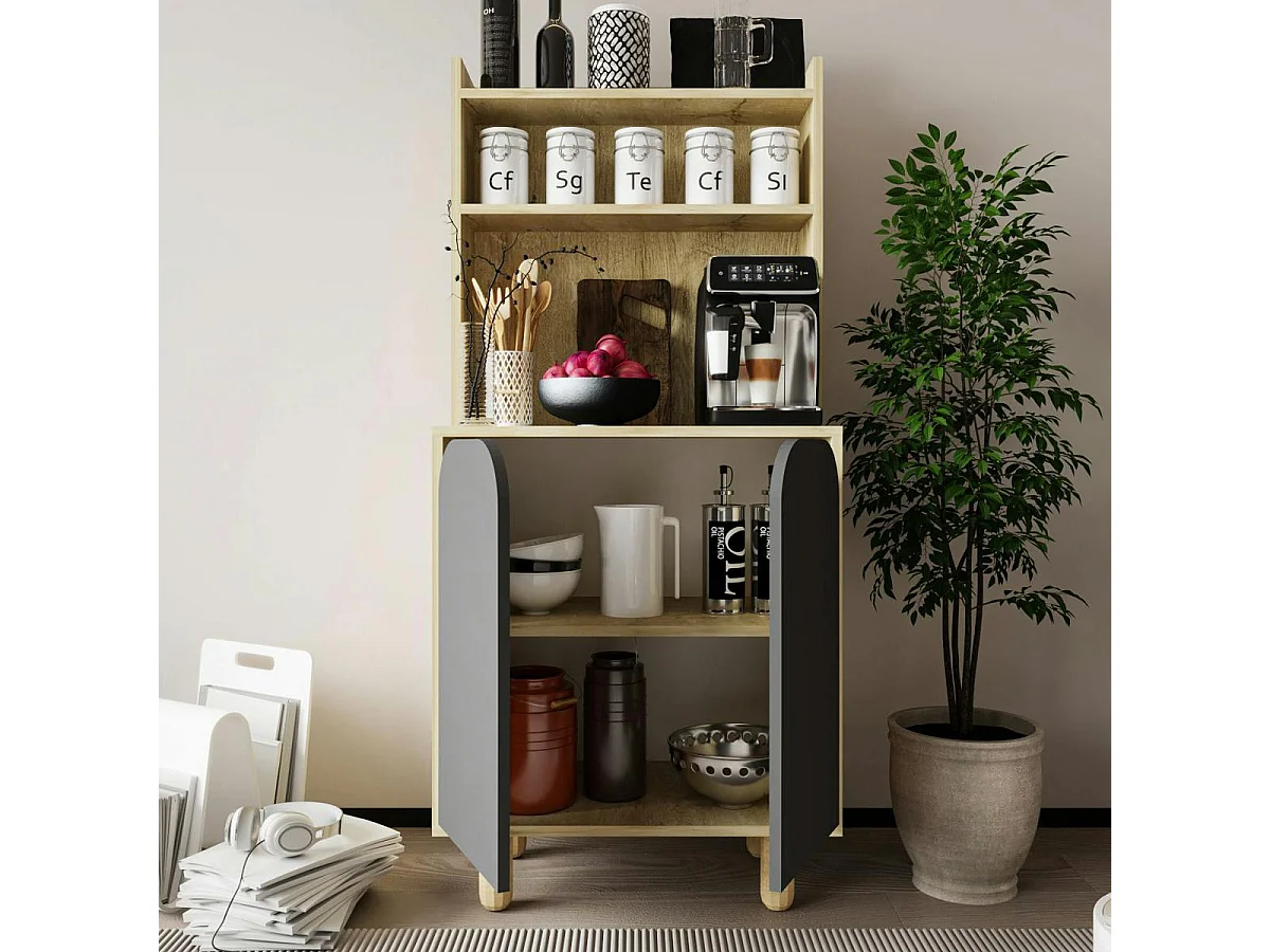 Vaisselier de cuisine 2 portes courbes grises VAREN