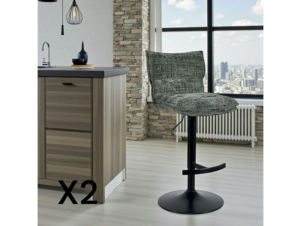 Tabouret de bar réglable en tissu vert (lot de 2) IENA