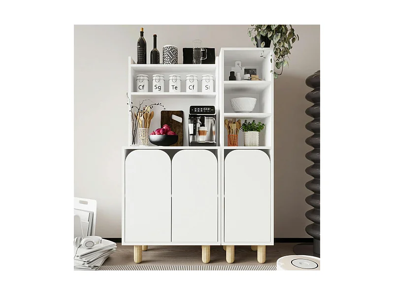 Vaisselier de cuisine blanc 3 portes courbes VAREN